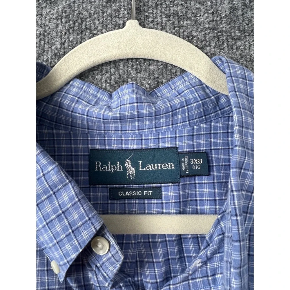 Ralph Lauren Shirt Mens 3XB Blue Big Classic Fit Plaid Button Down Cotton Preppy